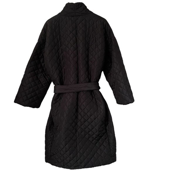 Women Wrap Long Padded Coat Oversize Large L Black Tie Adjustable Pockets - Picture 6 of 15